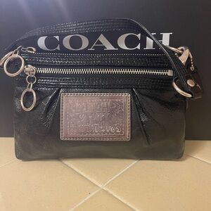 Coach Poppy Patent Leather Wristlet with Logo Patch